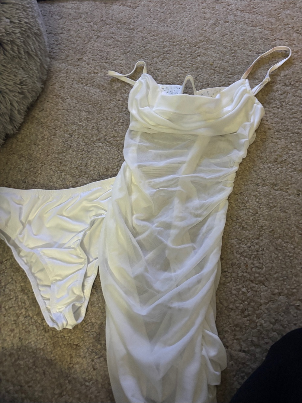 Sheer White Spaghetti Strap Slip Dress with Matching Briefs